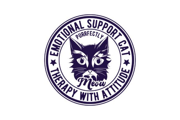 Emotional Support Cat Circle Logo Design Graphic T-shirt Designs By Vintage