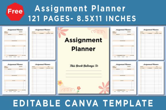Assignment planner Canva template with printable editable pages
