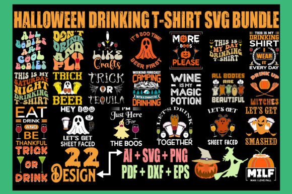 Preview of Halloween Drinking T-Shirt Svg Bundle T-shirt, sticker, and sublimation design