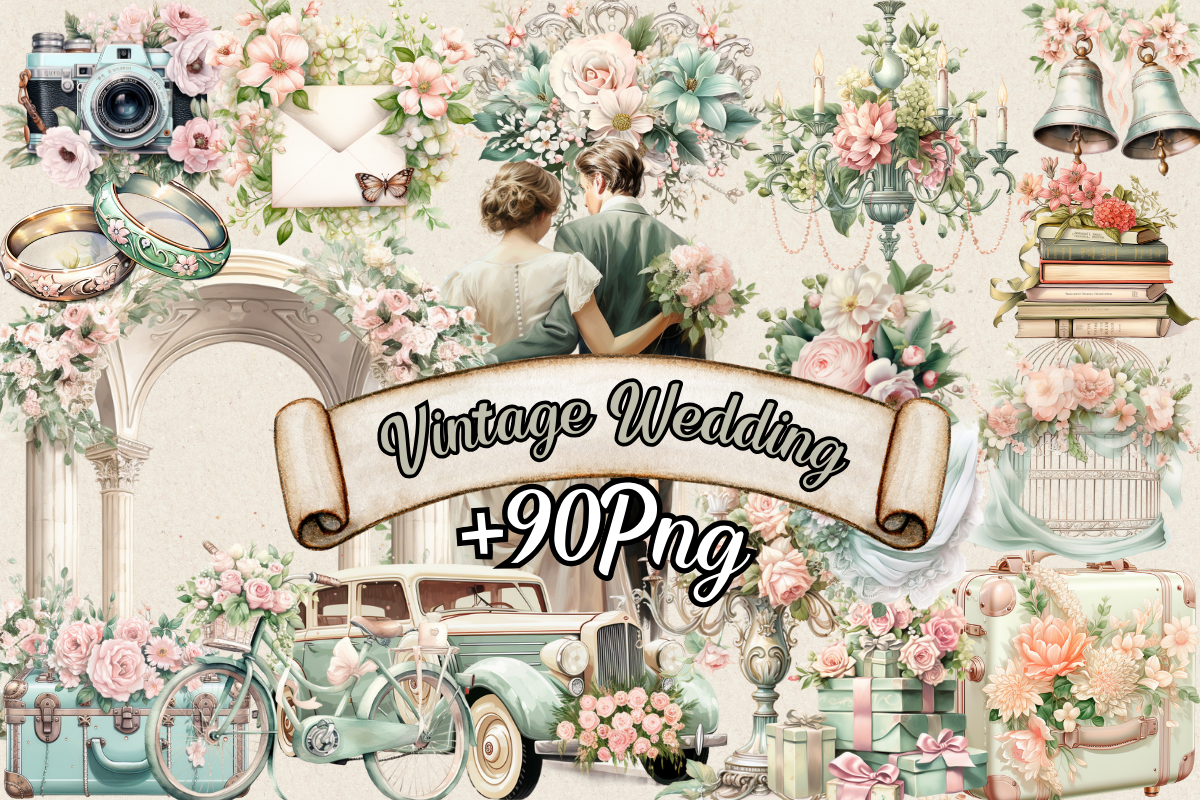 Vintage Wedding Clipart | +90 PNG - photo 1