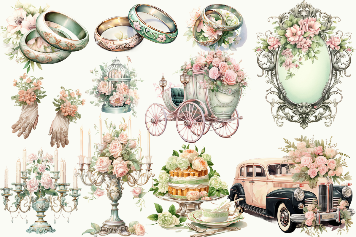 Vintage Wedding Clipart | +90 PNG - photo 2