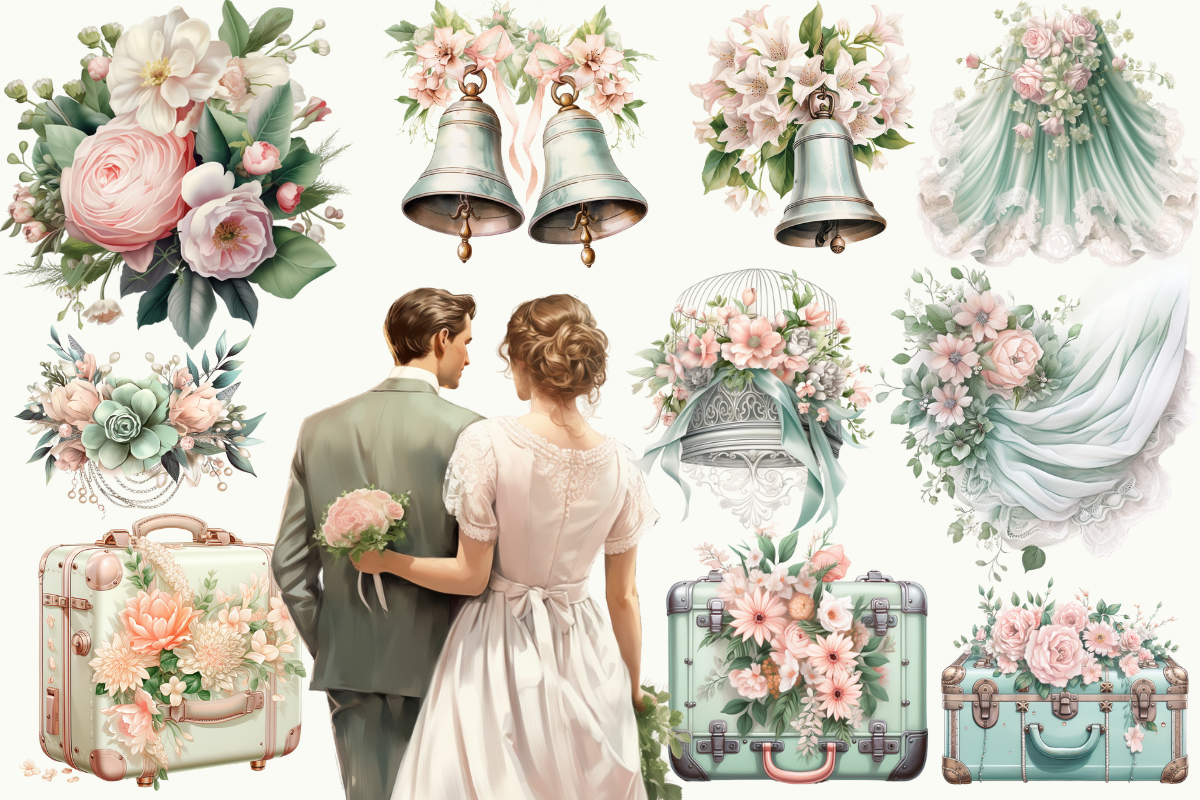 Vintage Wedding Clipart | +90 PNG - photo 3