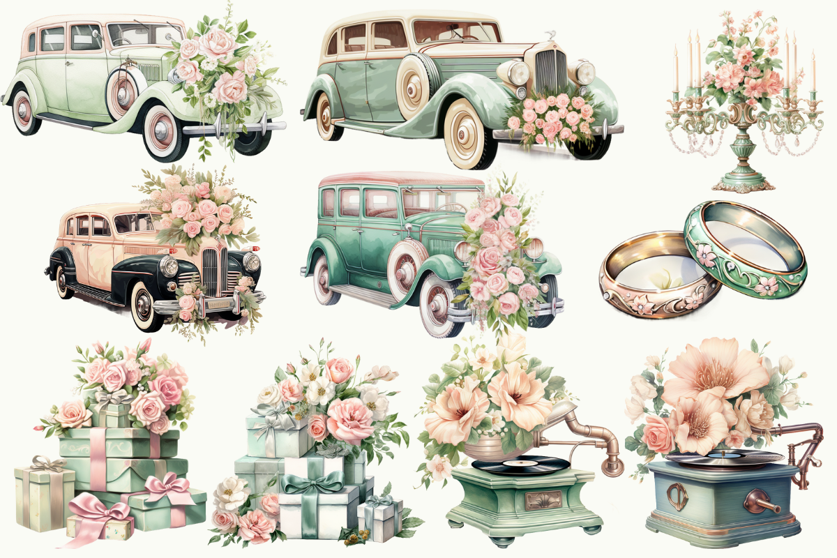 Vintage Wedding Clipart | +90 PNG - photo 5