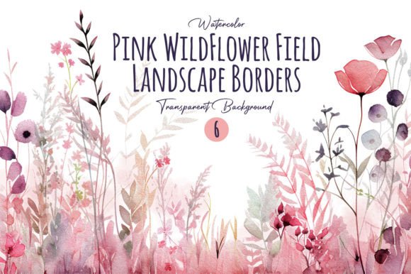 Watercolor Pink Wild Flower Border Png