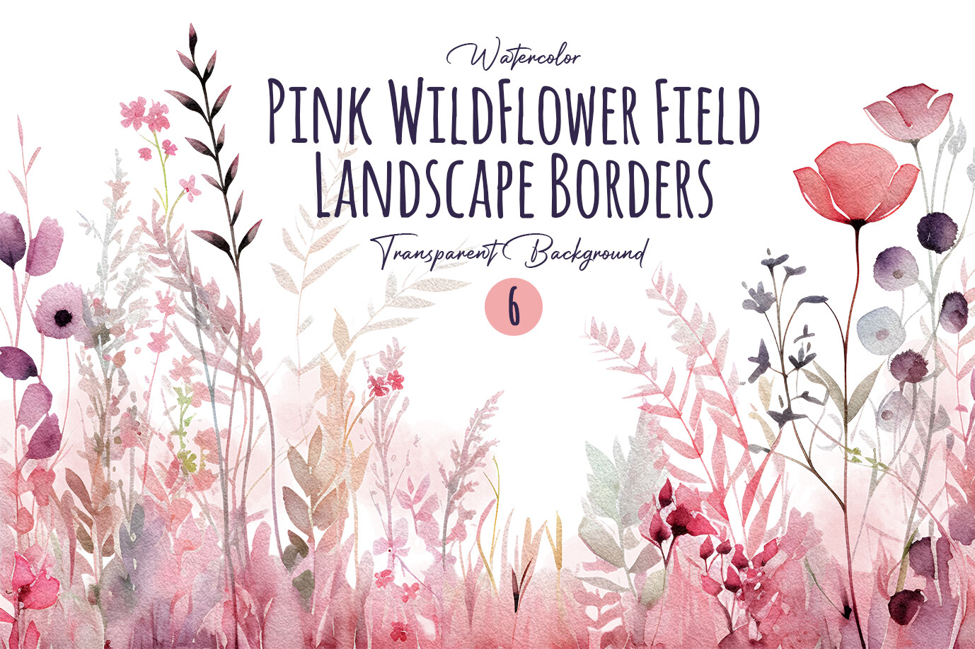 Watercolor Pink Wild Flower Border Png