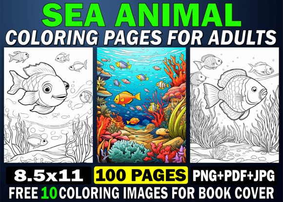 Preview of 100 Sea Animal Coloring Pages for Adults coloring pages for adults