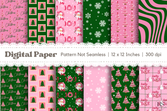12 Pink Christmas Digital Paper Bundle Graphic by Heyv Studio ...