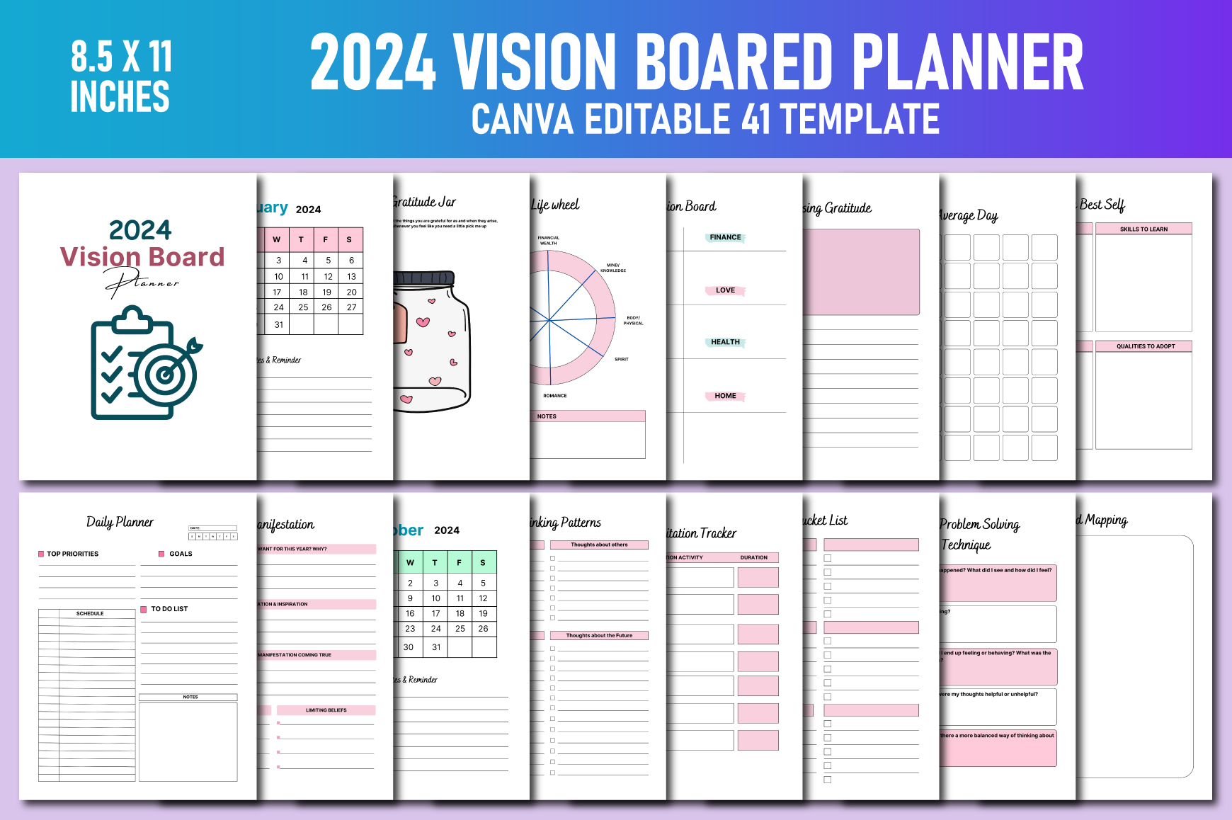 2024 Vision Board Planner Canva KDP Graphic by Lavlu Creative Zone ...