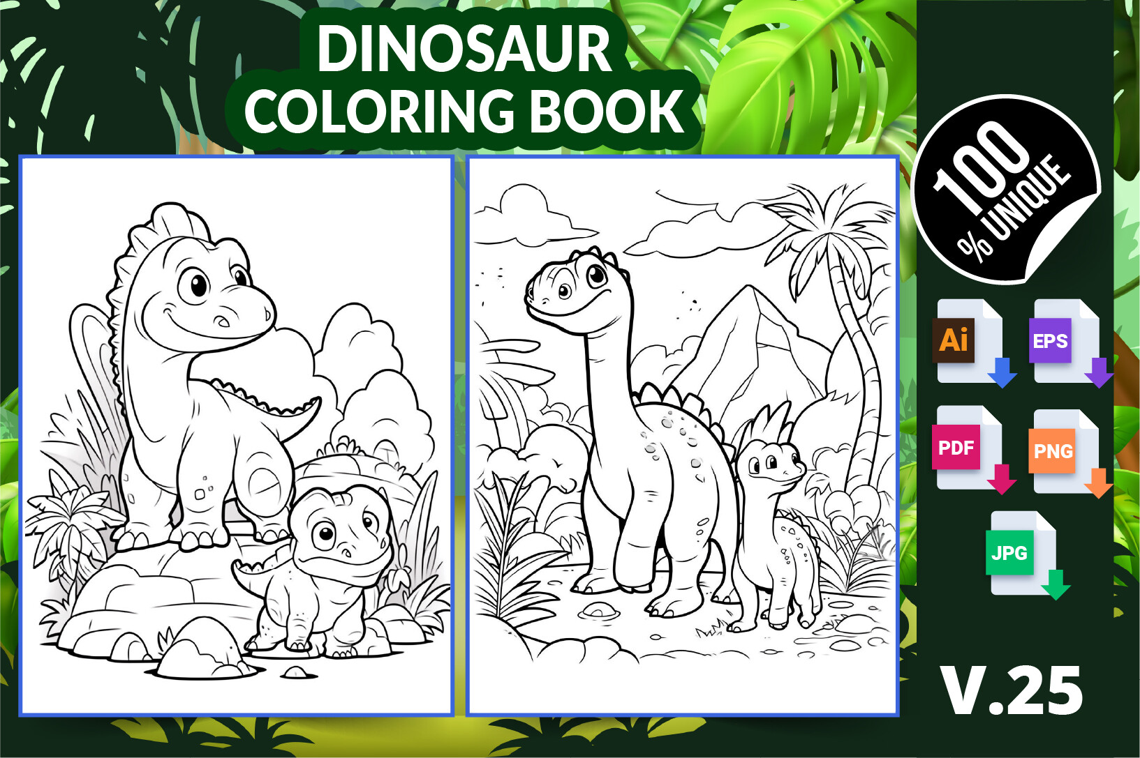 Dinosaur Coloring Book KDP Interior V25 Graphic by Creative king ...
