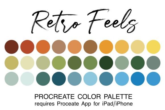 Retro Feels Procreate Color Palette Graphic Brushes By JulieCampbellDesigns