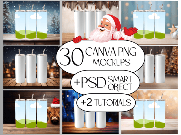 30x 20Oz Skinny Tumbler Mockup Canva PSD