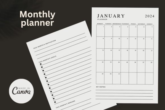 Minimal Monthly Digital Planner Grafika Szablony do Druku Przez Templates by amleyy