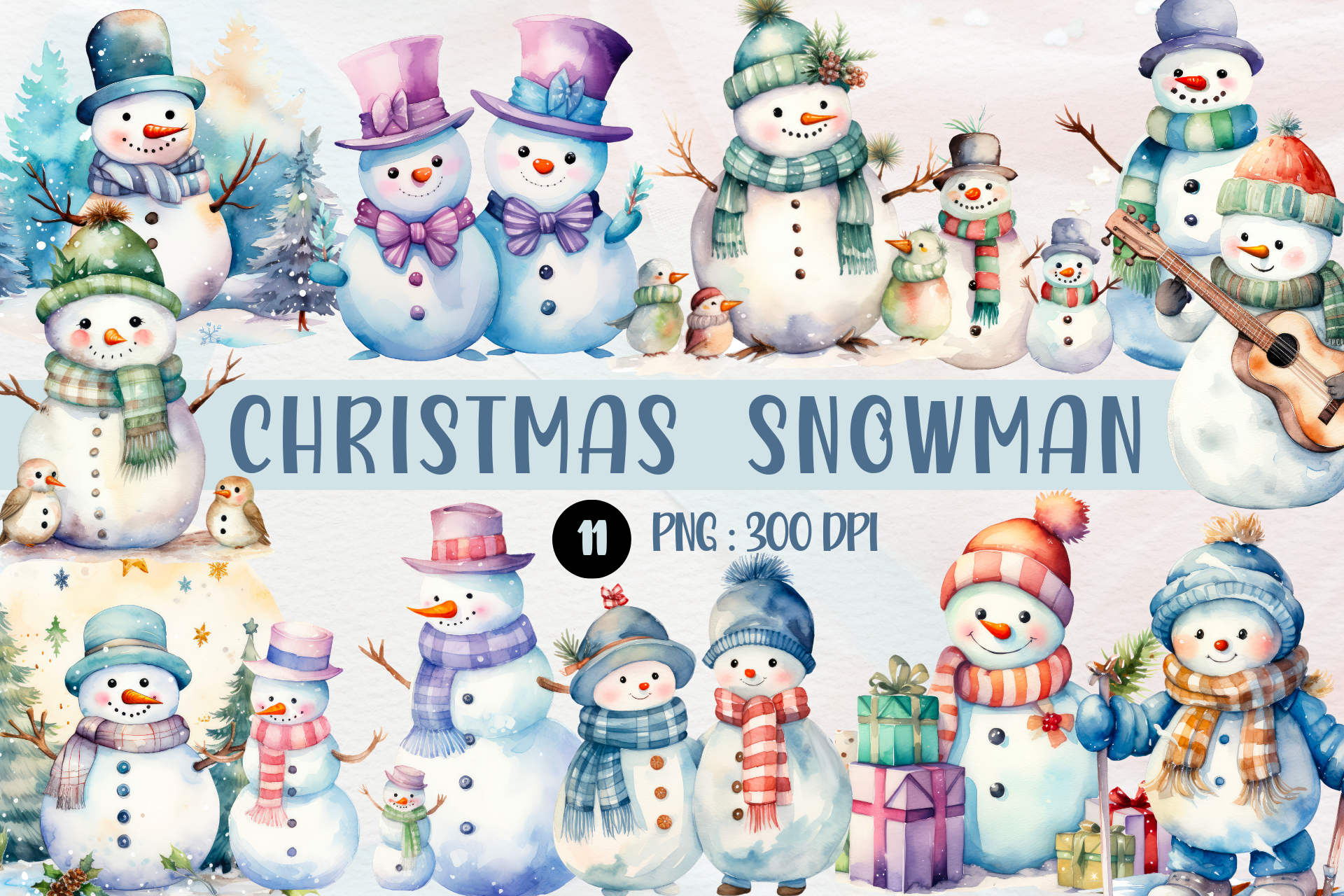 Watercolor Christmas Snowman Cliparts - photo 1