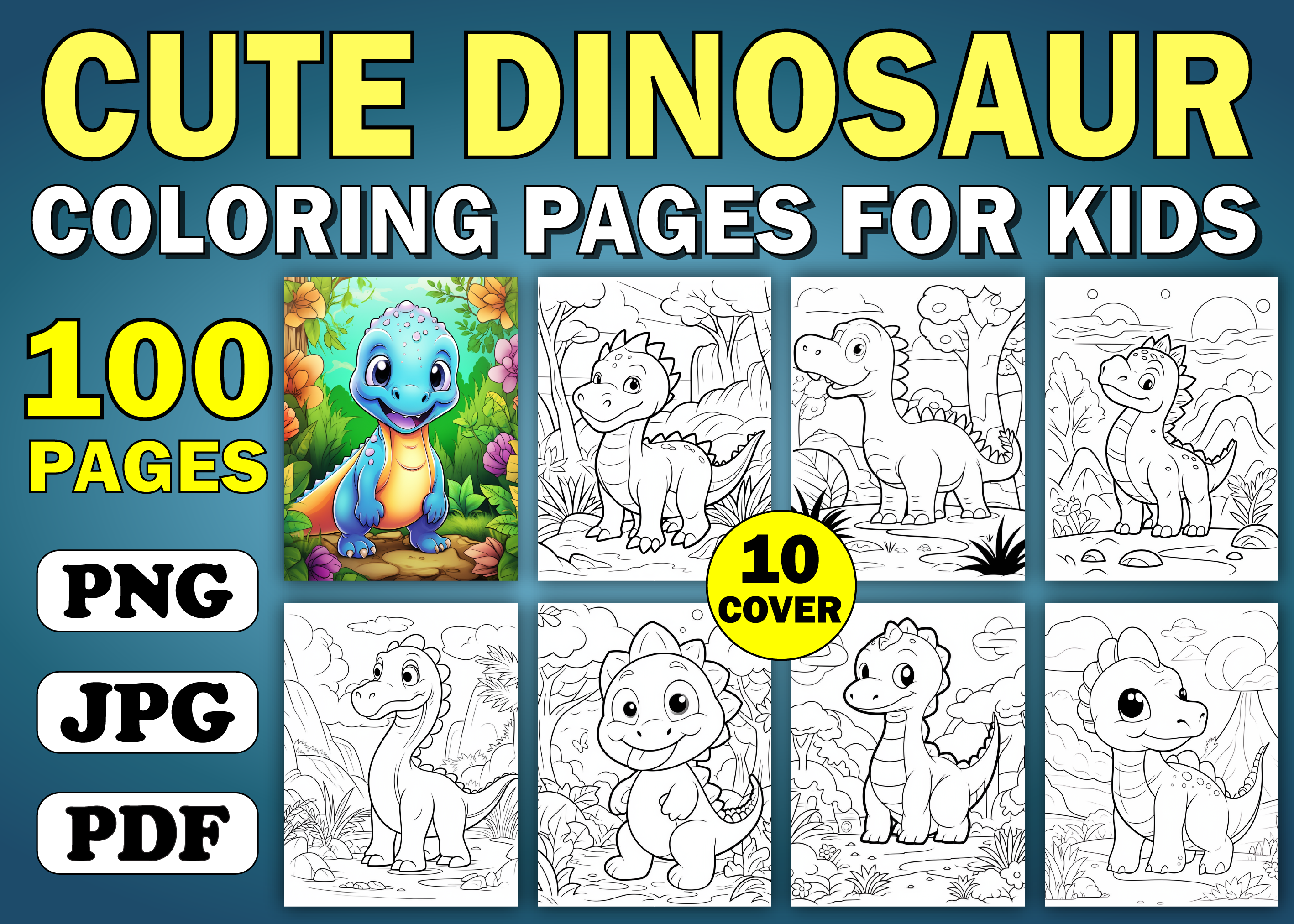 100 Cute Dinosaur Coloring Page for Kids