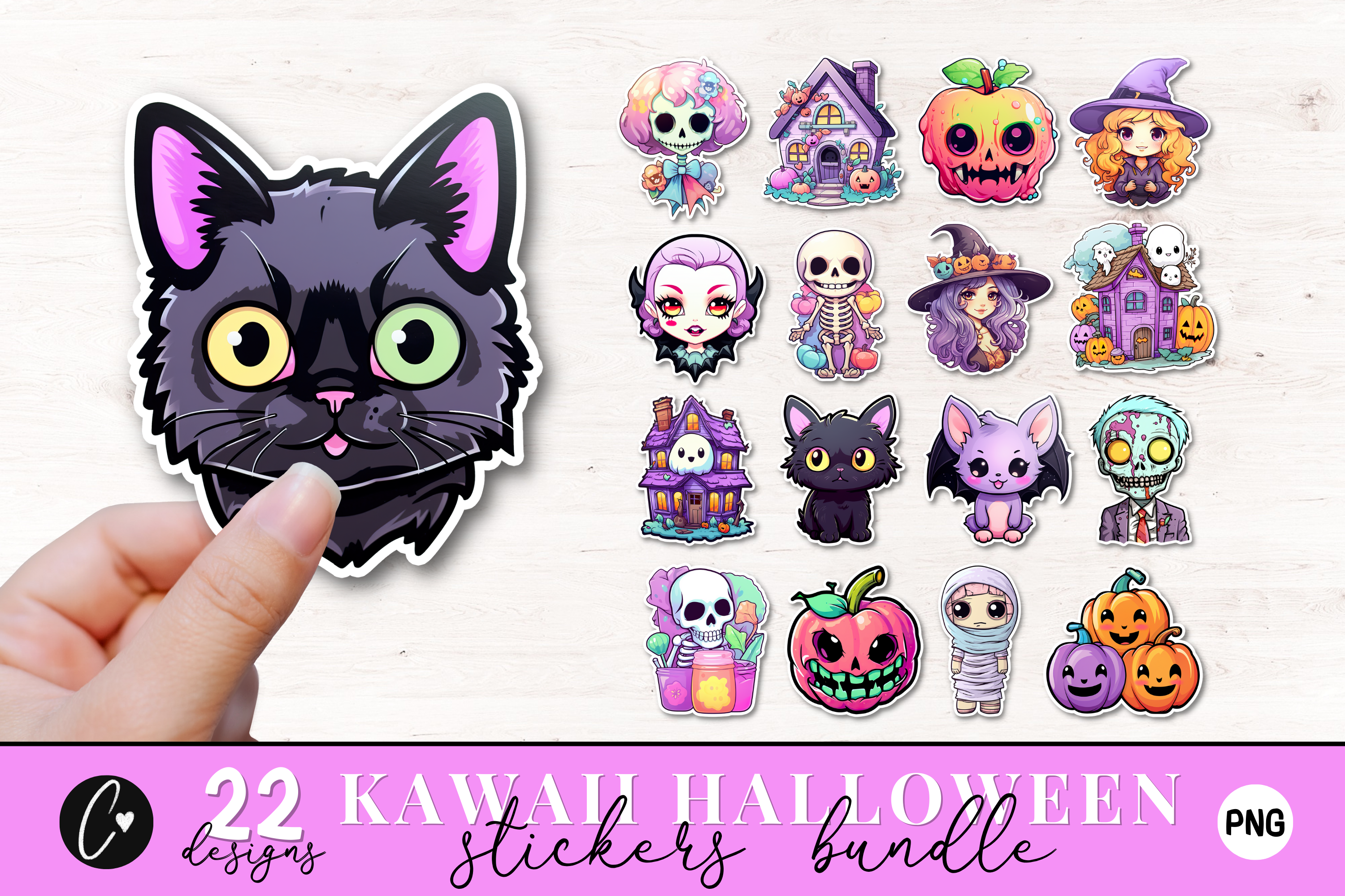 Kawaii Halloween Sticker PNG Bundle