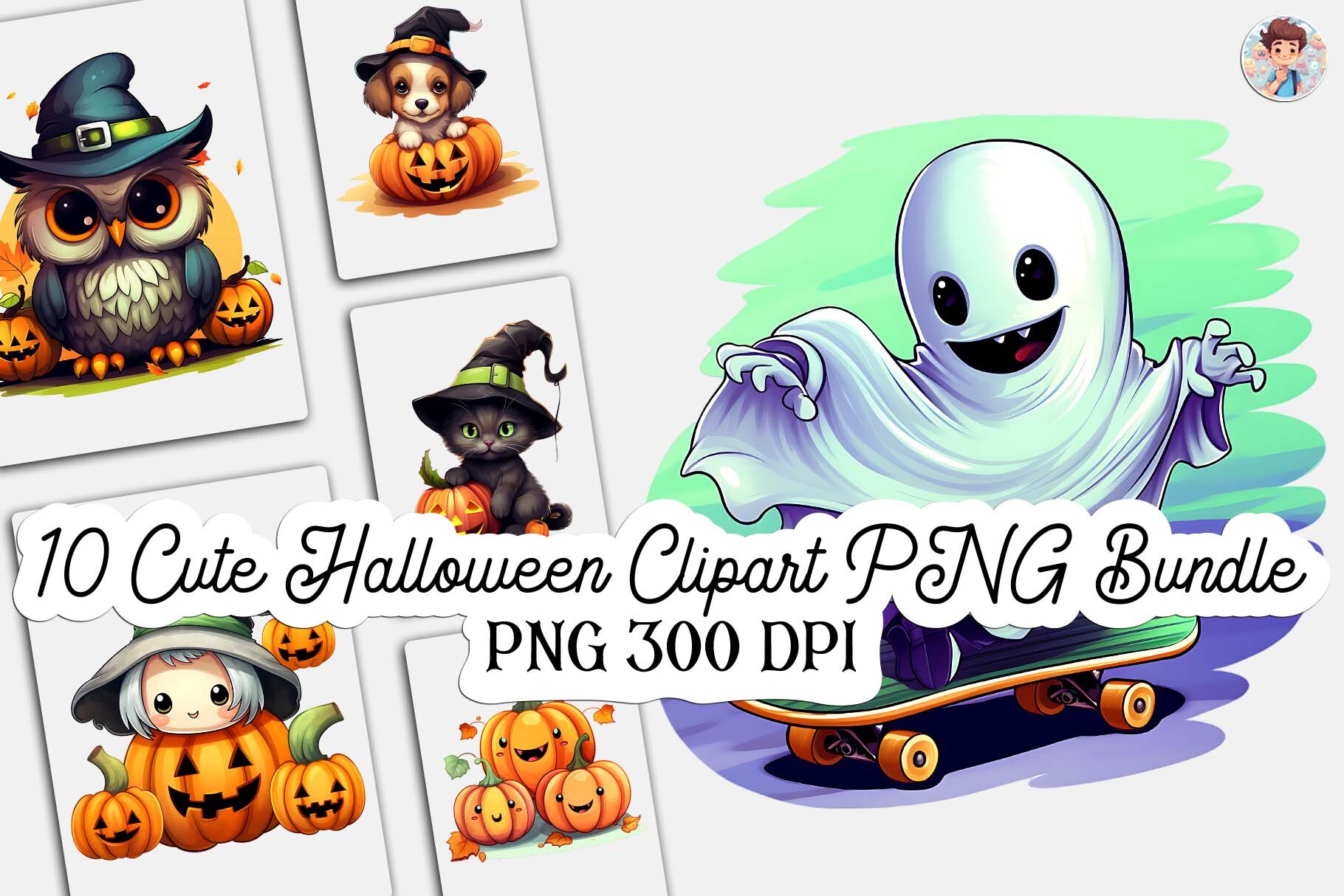10 Cute Halloween Clipart PNG Bundle Graphic by Lloy Design · Creative ...