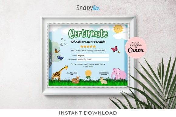 Editable Kids Achievement Certificate
