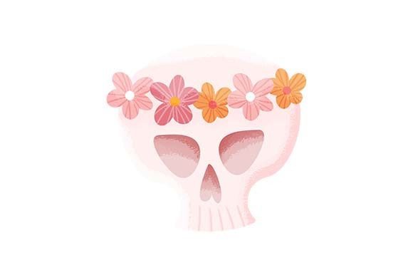 Groovy Skull with Flowers - Watercolor