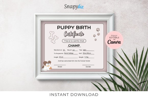 Editable Puppy Birth Certificate