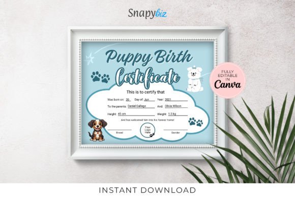 Editable Puppy Birth Certificate