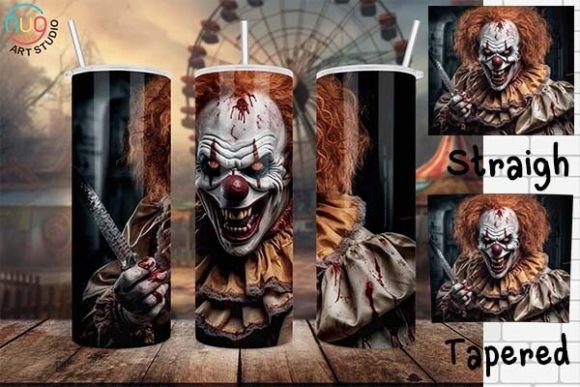 Halloween Clown 20oz Skinny Tumbler Wrap Graphic Tumbler Wraps By HugHang Art Studio