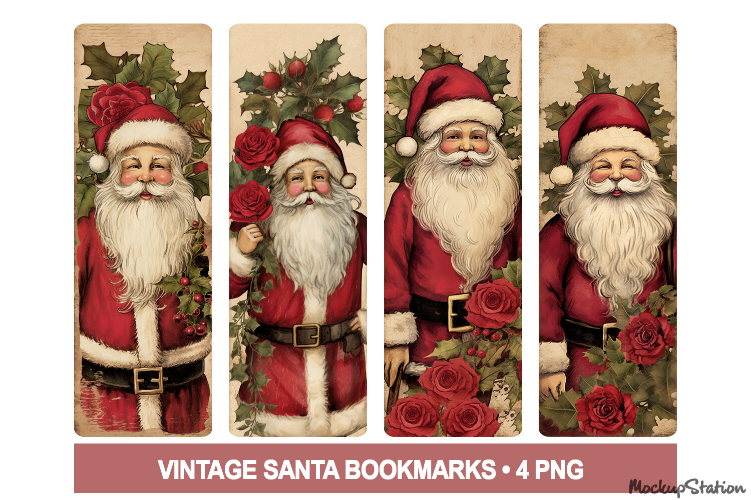 Vintage Santa Bookmarks PNG Printable Graphic by Mockup Station ...