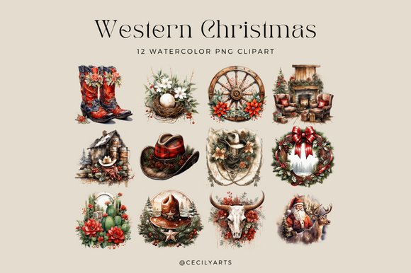 Watercolor Western Christmas Cliparts - photo 3