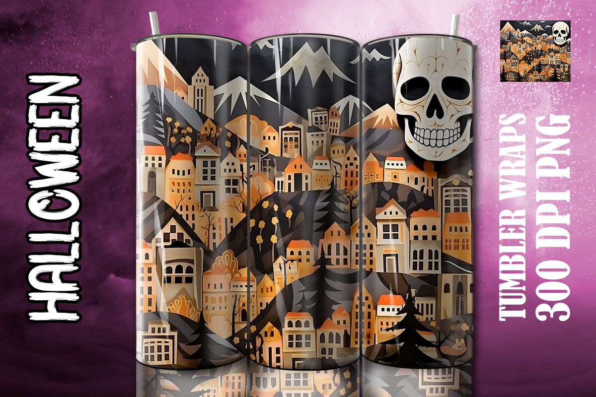 Skull and Pumpkin Tumbler Wrap 102 Graphic by Arujoe · Creative Fabrica