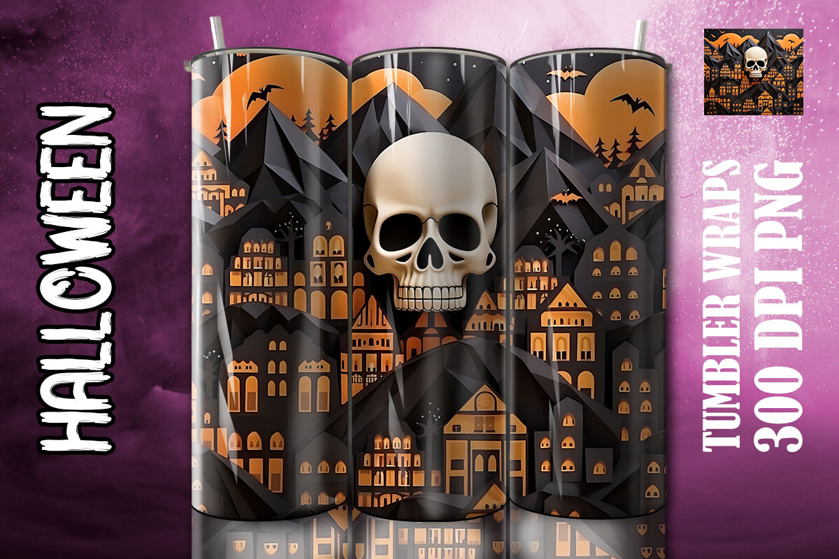 Skull and Pumpkin Tumbler Wrap Graphic by Arujoe · Creative Fabrica