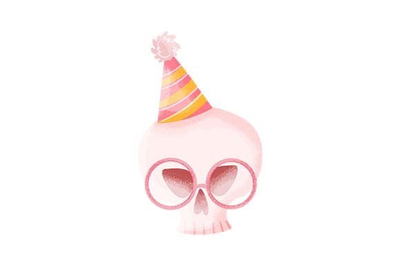 Cute Skull with Party Hat - Watercolor