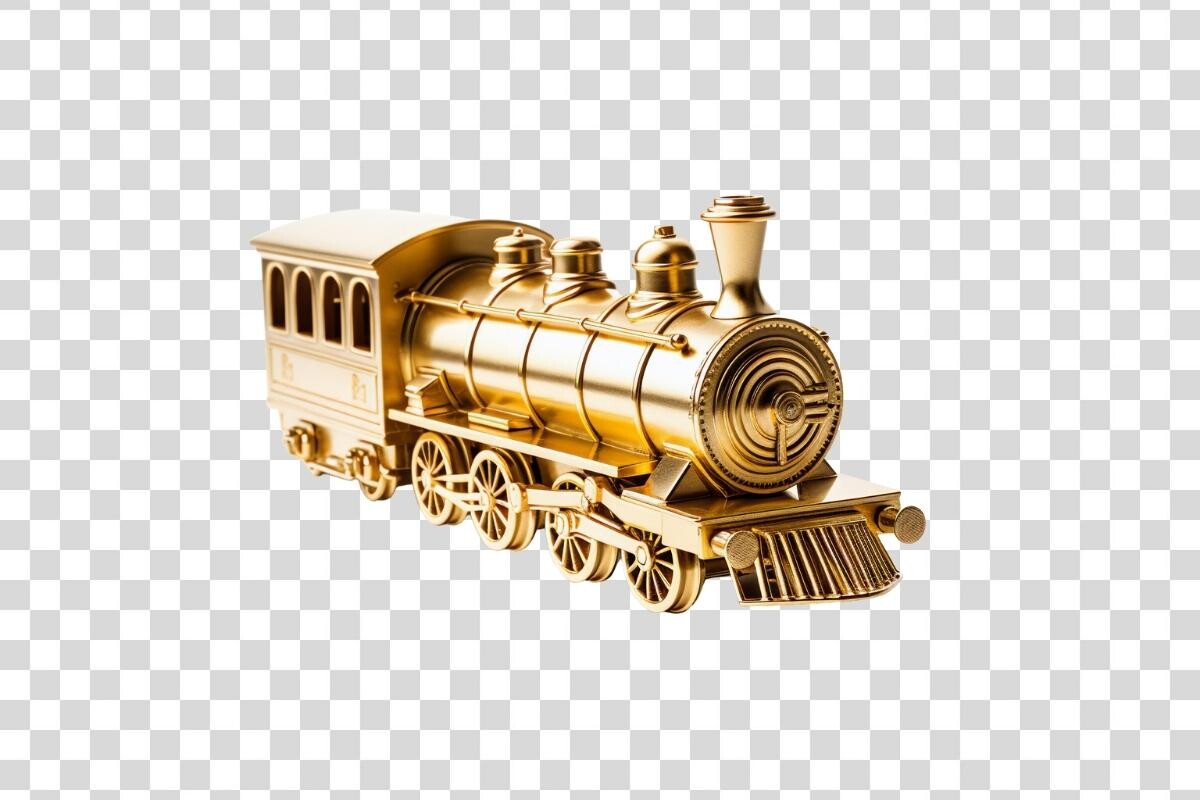 Golden Train Figurine Isolated Graphic by Whimsy Girl · Creative Fabrica