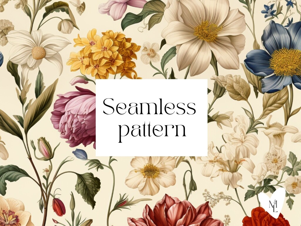 Vintage Flowers Seamless Pattern on Beig Graphic by MyLivart · Creative ...