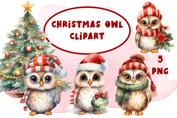 Cute Owl Christmas Animals Illustrations Gráfico Ilustraciones Imprimibles Por ElenaZlataArt