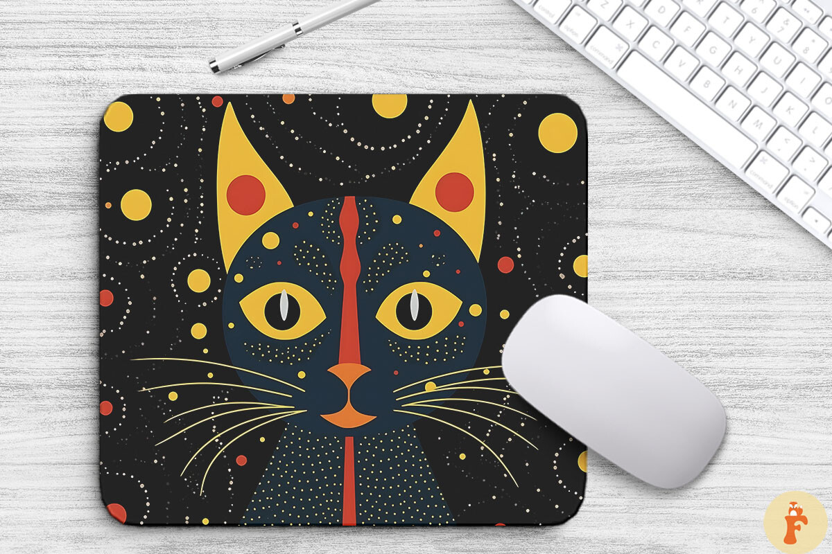 Doodle Black Cat in Space Mouse Pad Graphic by Foxmia · Creative Fabrica