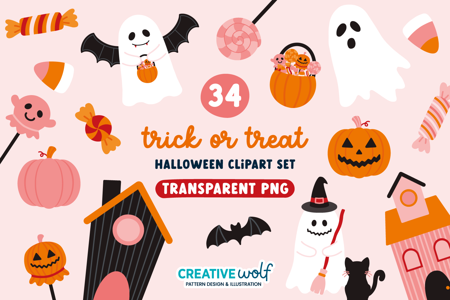 Trick or Treat Halloween Clipart Set Graphic by Creative Wolf Design ...