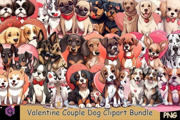 Preview of Valentine Couple Dog Clipart Bundle Valentine sublimation design
