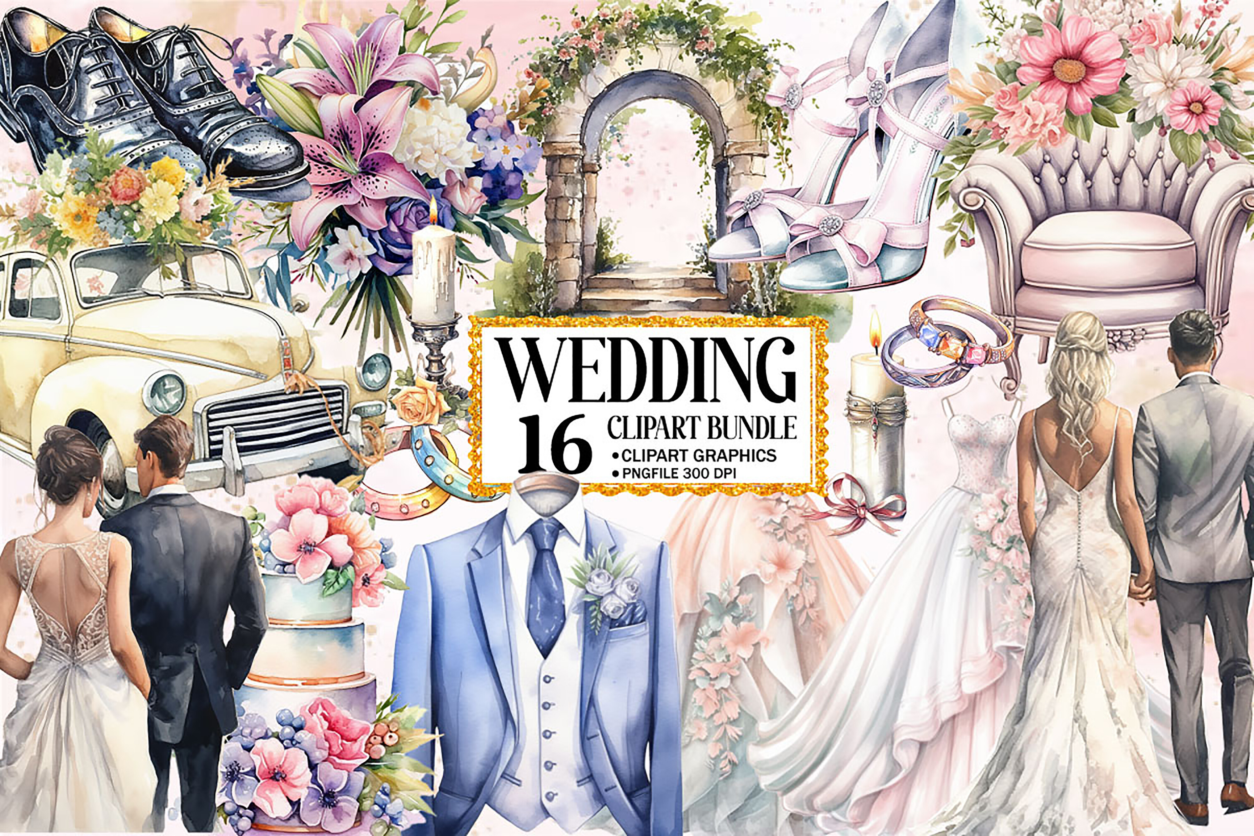Watercolor Wedding Clipart Bundle - photo 1