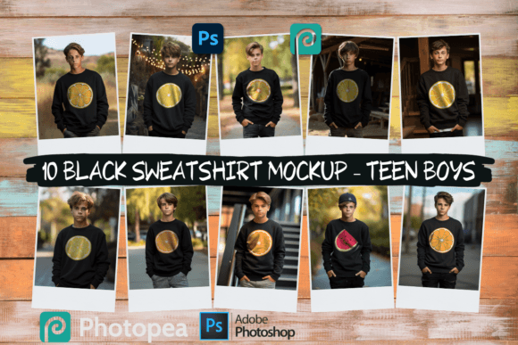 10 Black Sweatshirt Mockup - Teen Boys