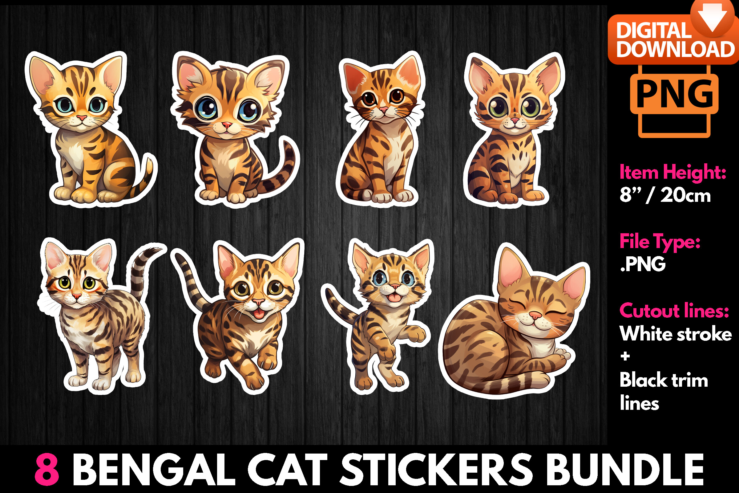 Bengal Cat Stickers Bundle Graphic by MMShopArt · Creative Fabrica