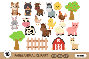 Cute Farm Animals Clipart Bundle Graphic by Ridhikumari · Creative Fabrica