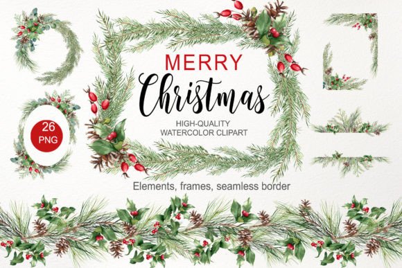 Watercolor Christmas Greenery Clipart