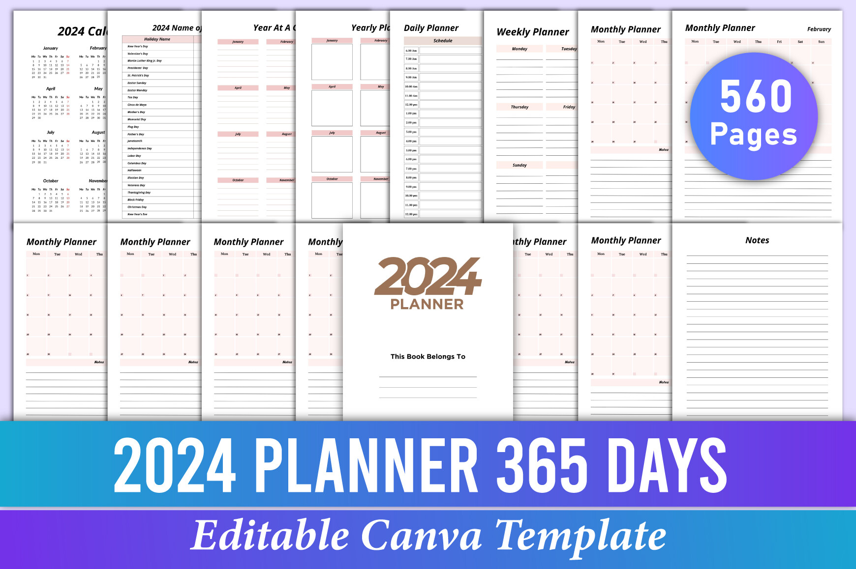 2024 Planner 365 Days Canva Kdp Interior Graphic by Mustafiz · Creative ...