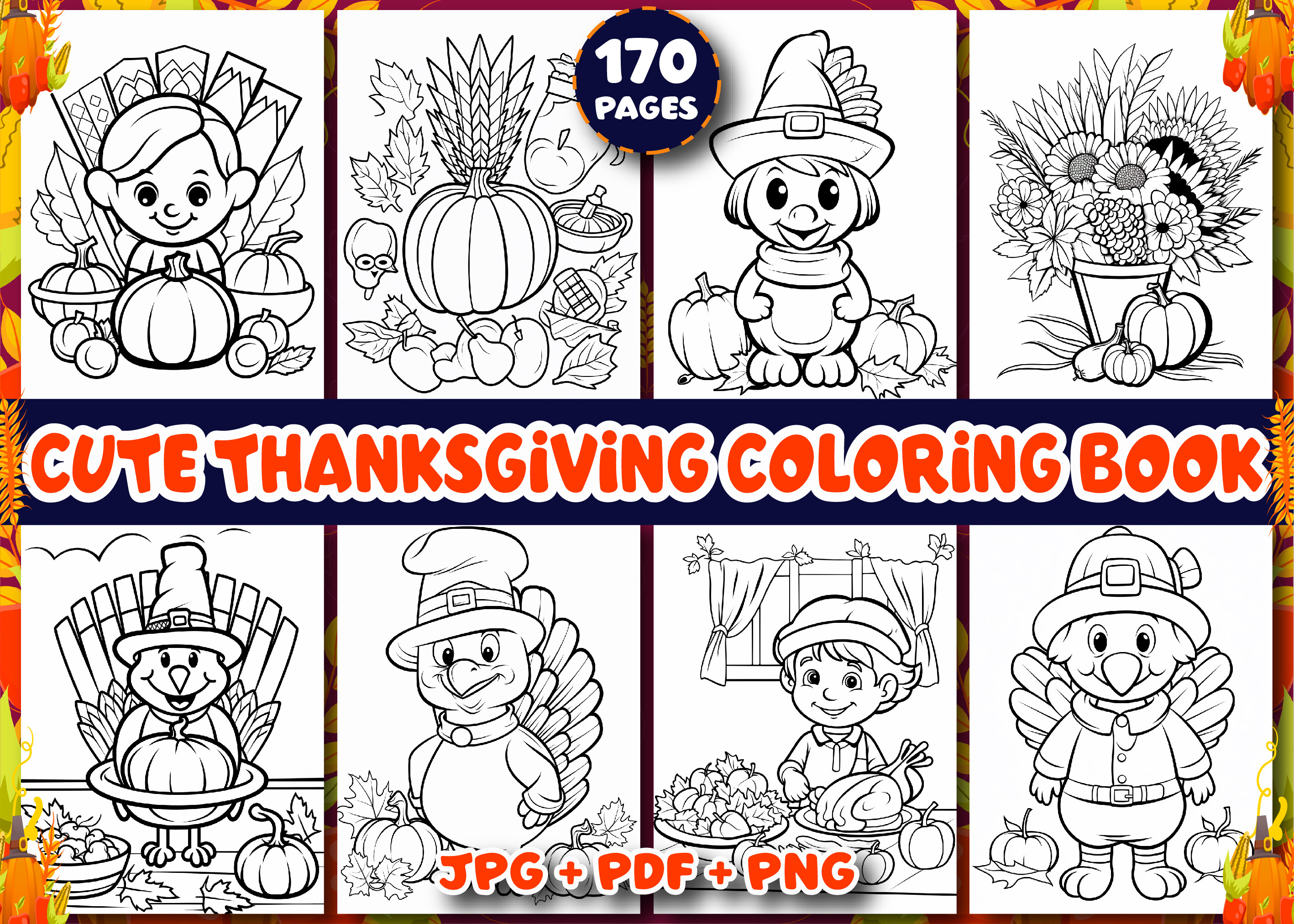 170 Cute Thanksgiving Coloring Book