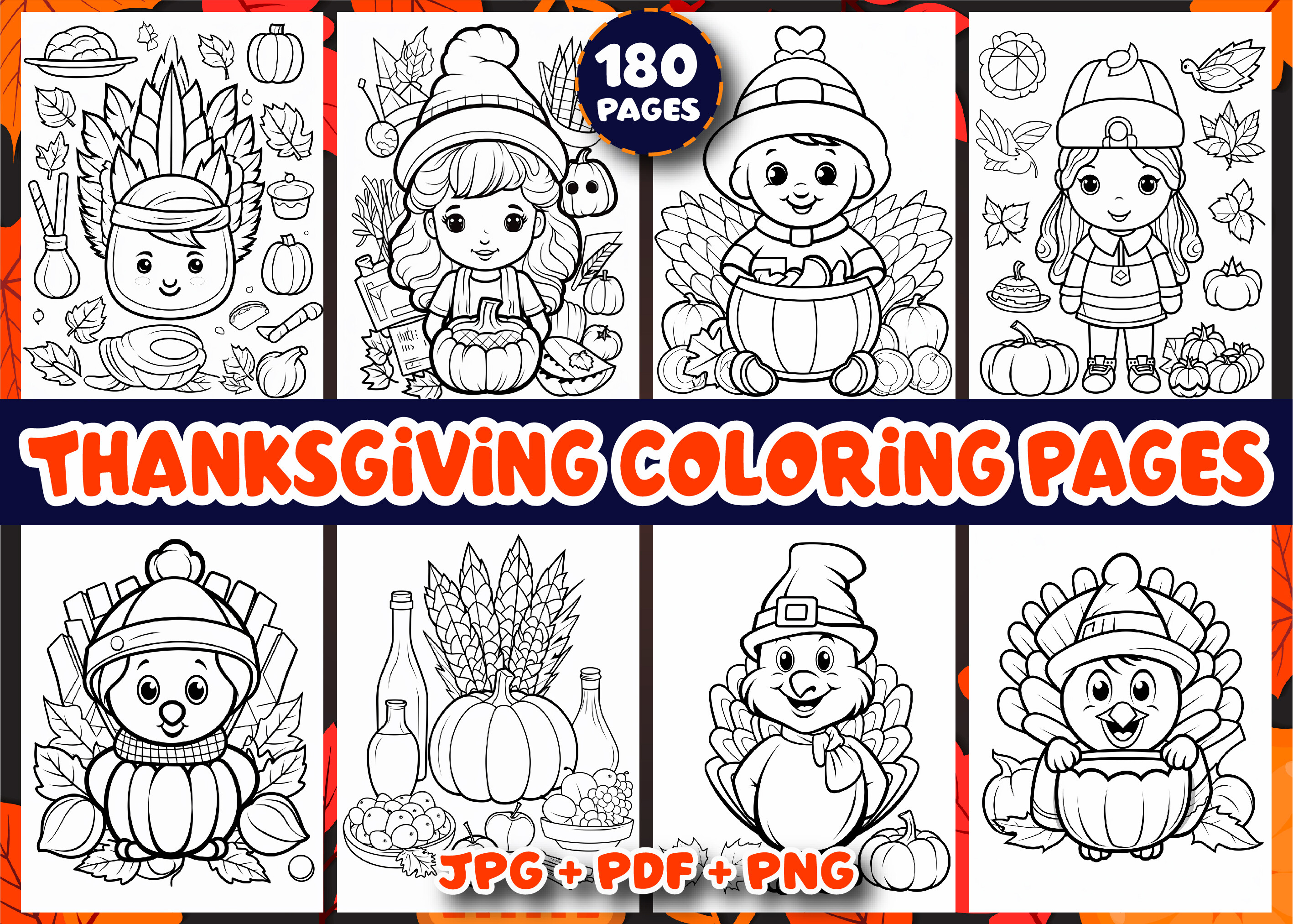 180 Thanksgiving Coloring Book for Kids