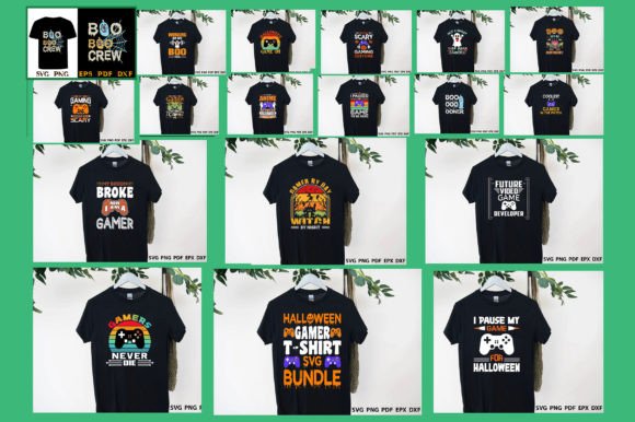 Preview of Halloween Gamer T-Shirt SVG Bundle T-shirt, sticker, and sublimation design