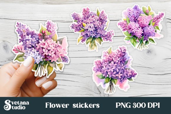 Lilac Flower Stickers PNG Graphic Illustrations By Svetlanakrasdesign