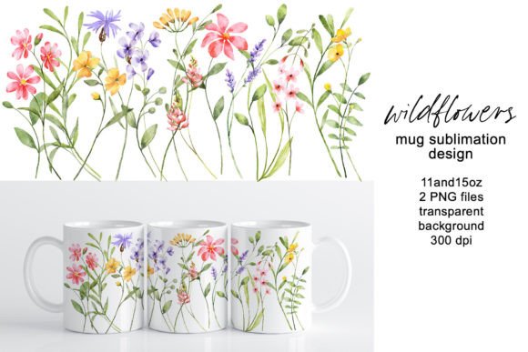 Mug Sublimation Design With Wild Flowers Graphics