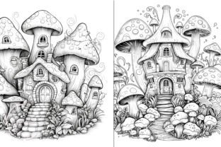 Mushroom House Adult Coloring Pages Graphic by Summer Digital Design ...