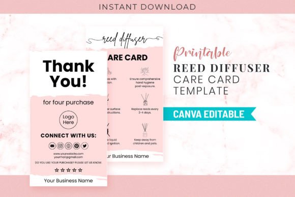 Printable Reed Diffuser Canva Care Card