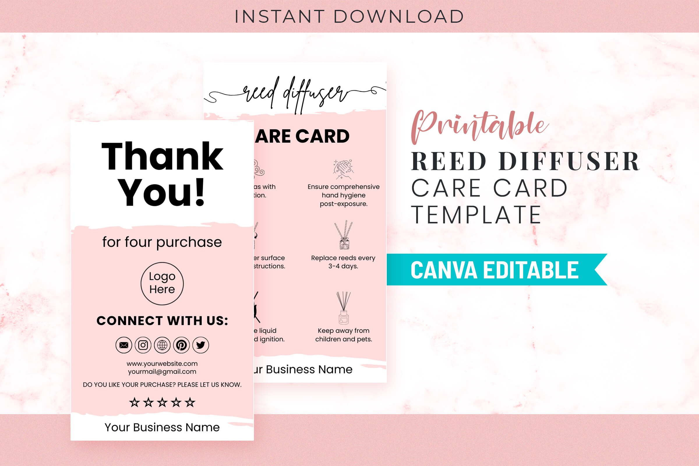 Printable Reed Diffuser Canva Care Card